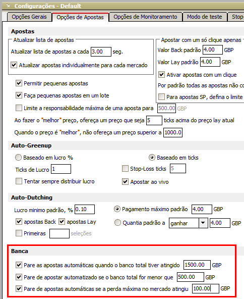 Opções da banca