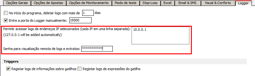 Opções de Logger