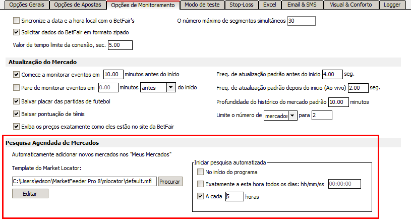 Scheduled market search settings